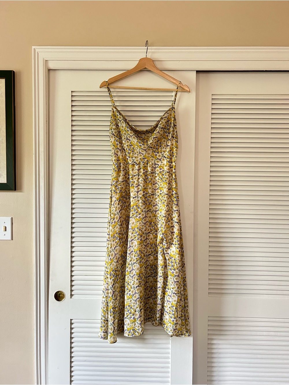 Lush Yellow Floral Slip Midi Dress with Spaghetti Straps